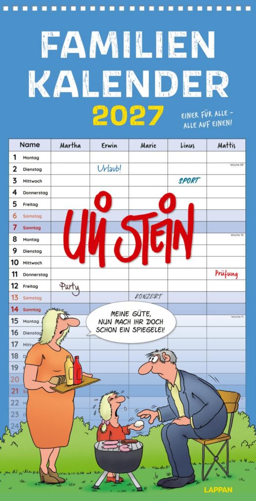 Uli Stein Familienkalender 2027: Familienplaner mit 5 Spalten